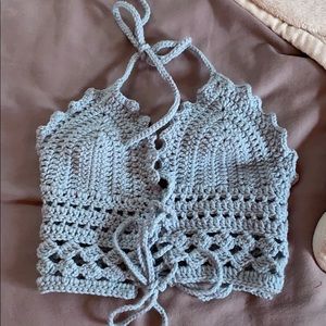 light blue crochet top